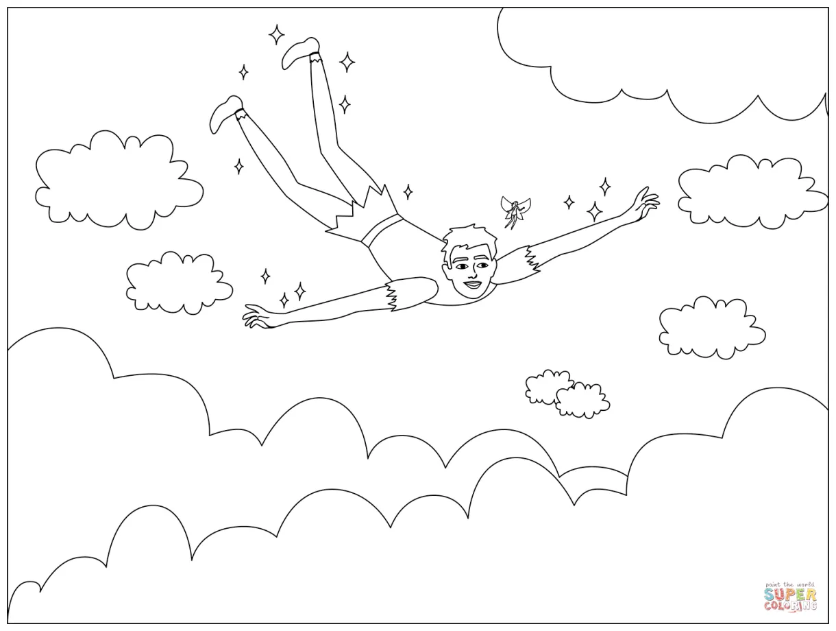 Flying peter pan coloring page free printable coloring pages