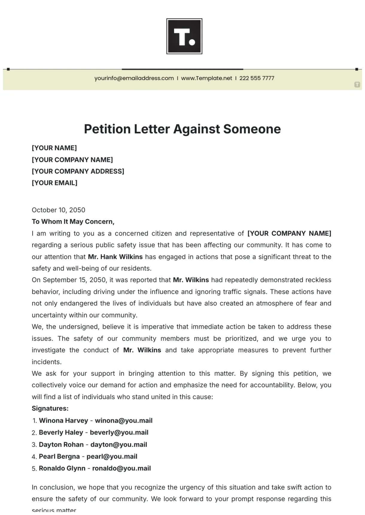 Petition letter format