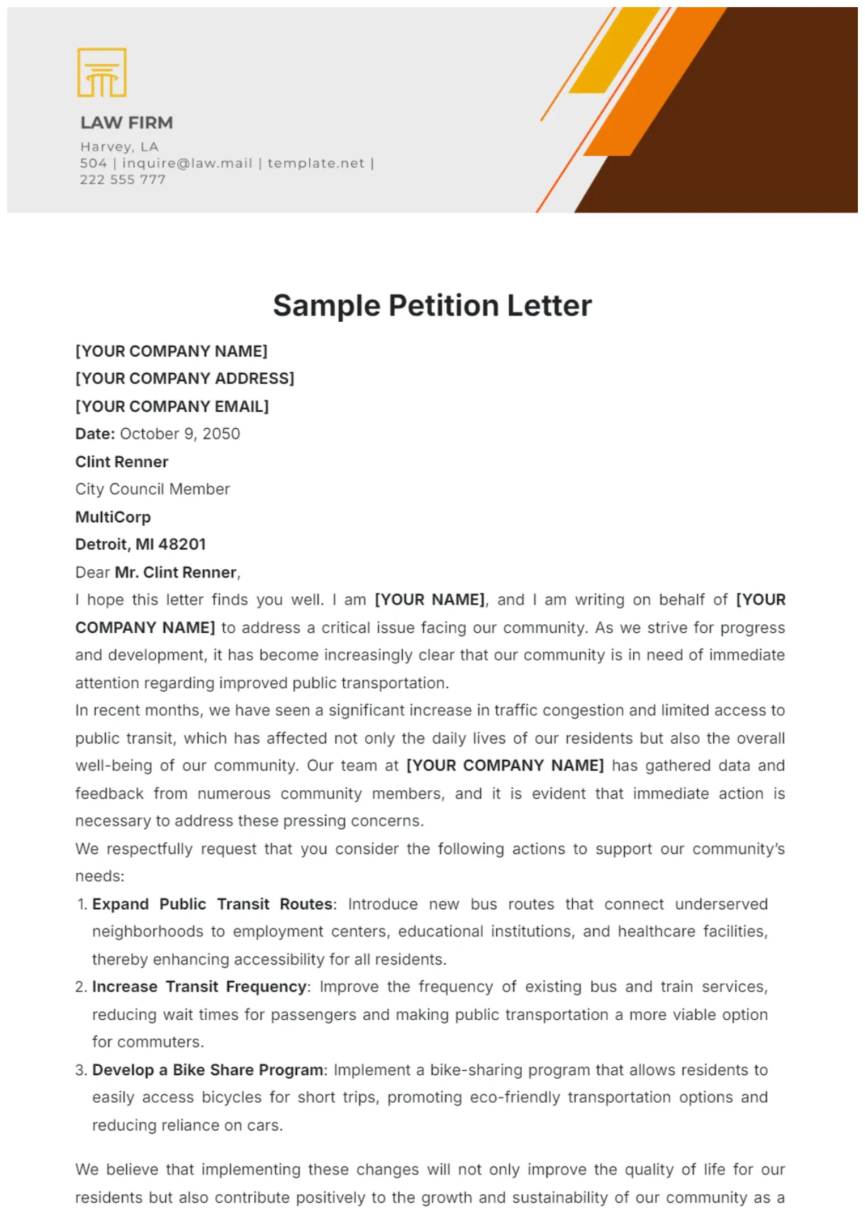 Free sample petition letter template to edit online