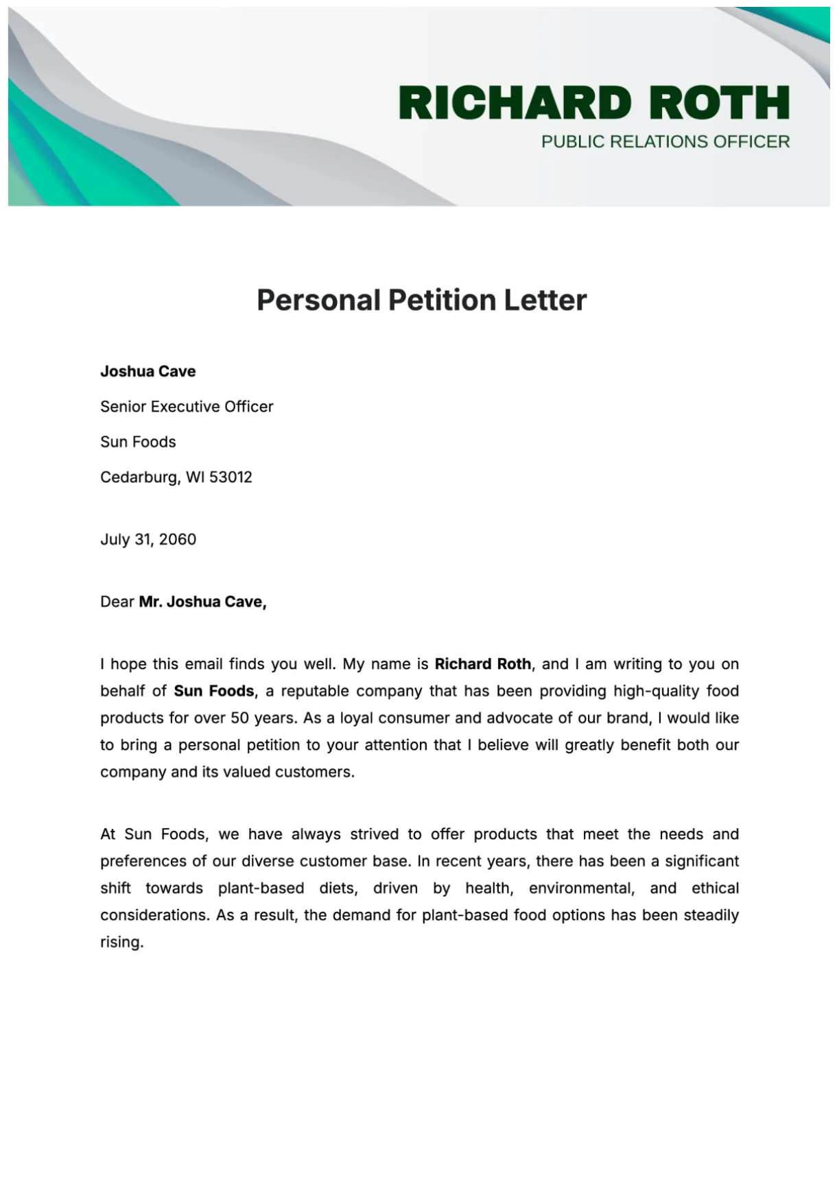 Free personal petition letter template to edit online
