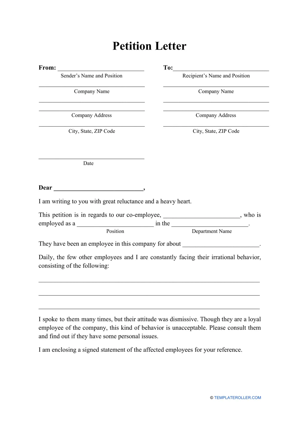 Petition letter template download printable pdf templateroller