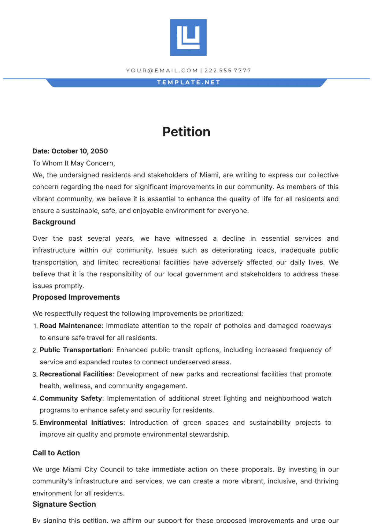 Free petition templates to edit online