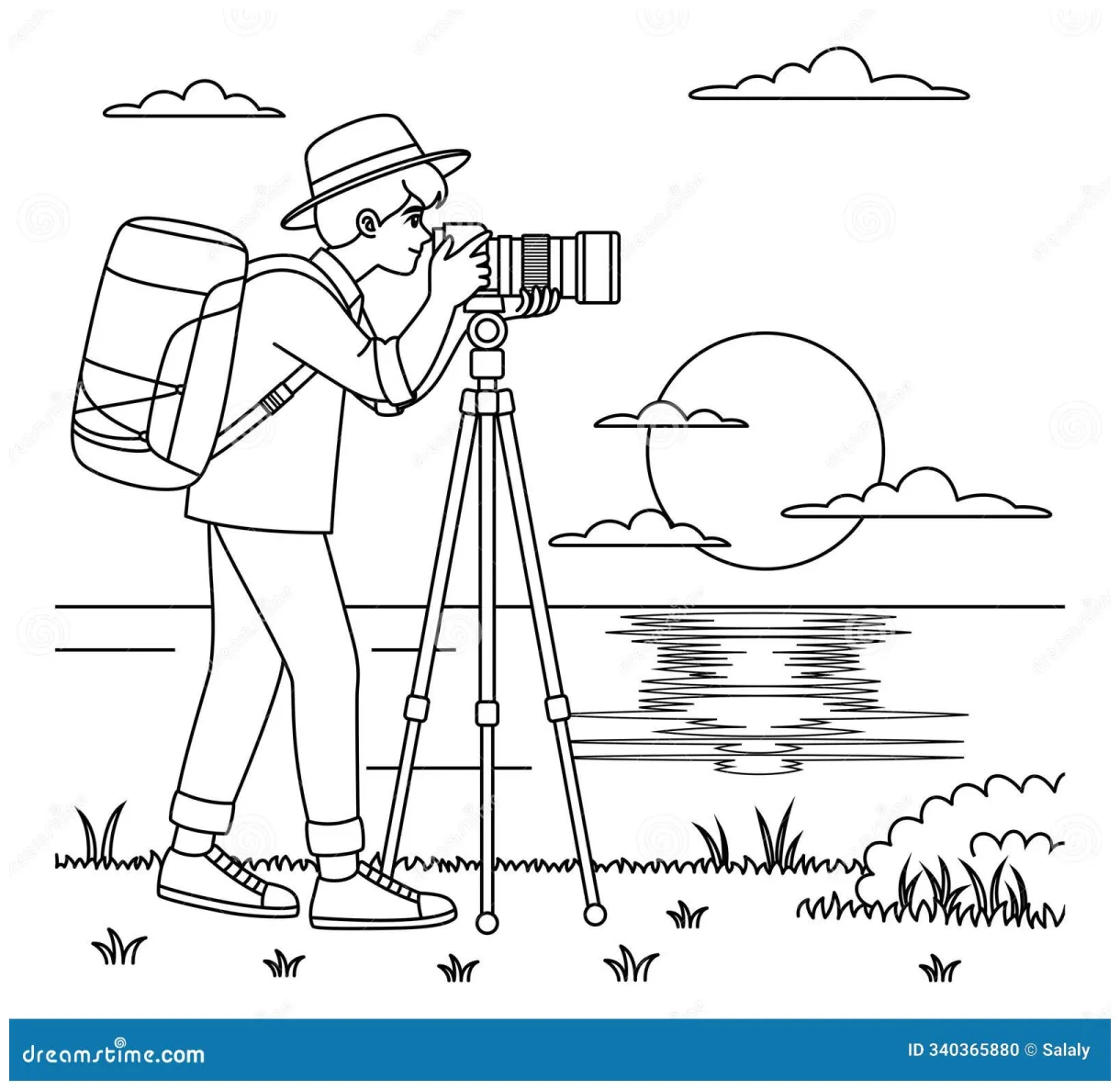 Grapher taking pictures outline coloring page. labor day hand