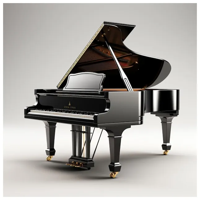 Premium a close up of a grand piano with a black case generative ai