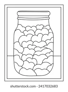 Pickle jars colouring page line stroke stock vector