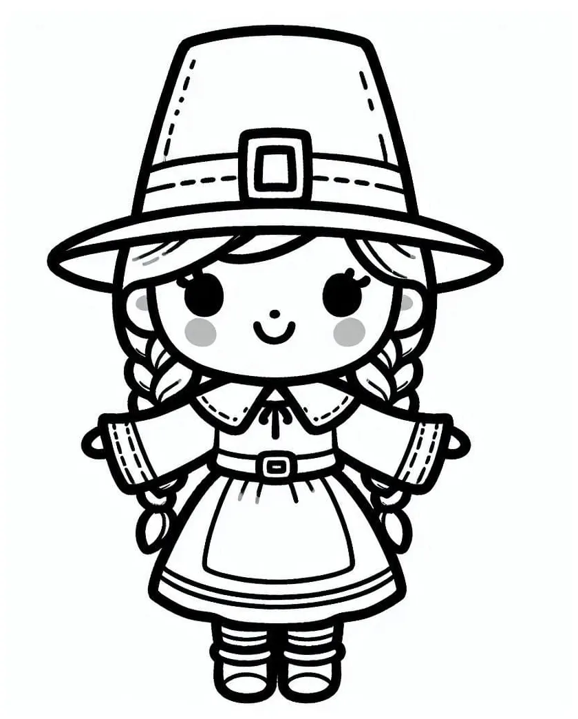 Cute pilgrim girl coloring page download, print or color online for free