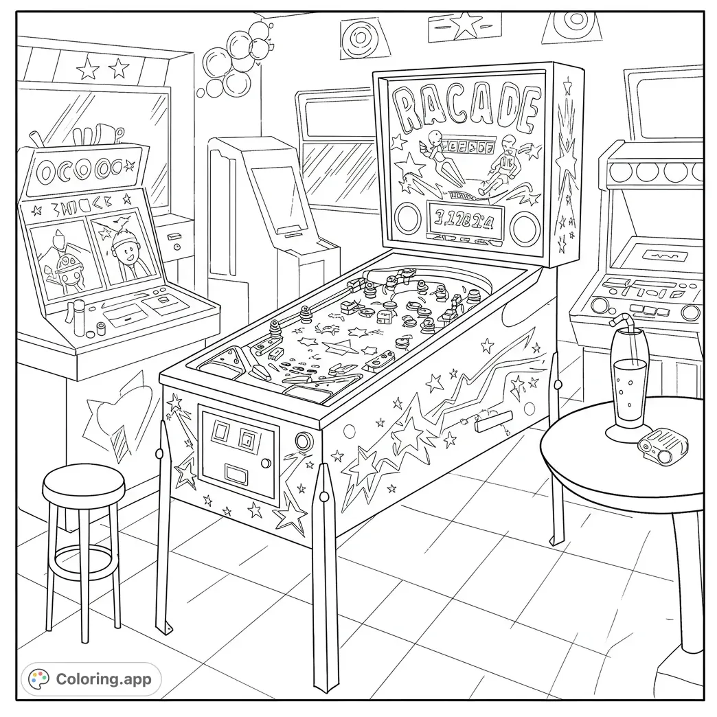 Retro arcade pinball coloring page coloring.app printable coloring page
