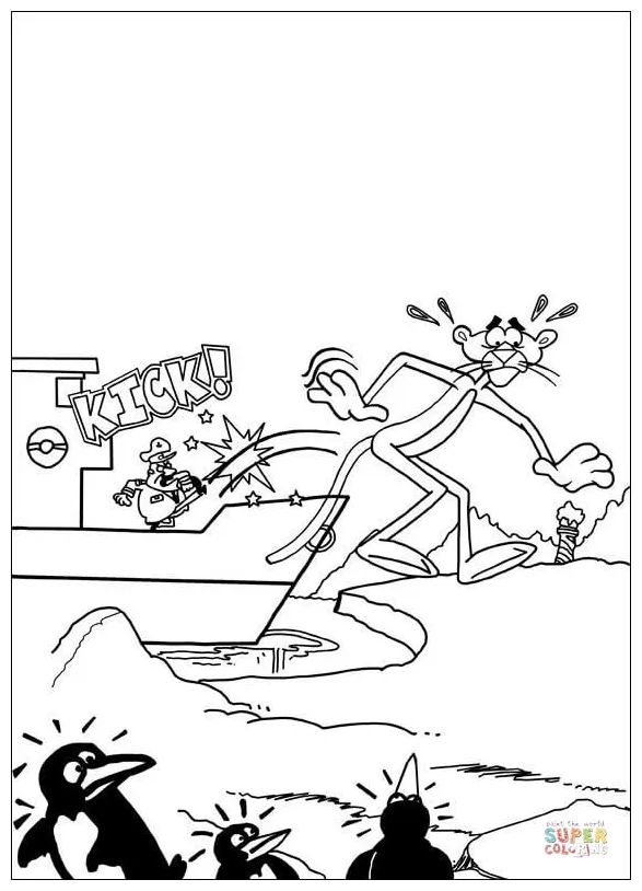 Pink panther and penguins coloring page free printable coloring pages