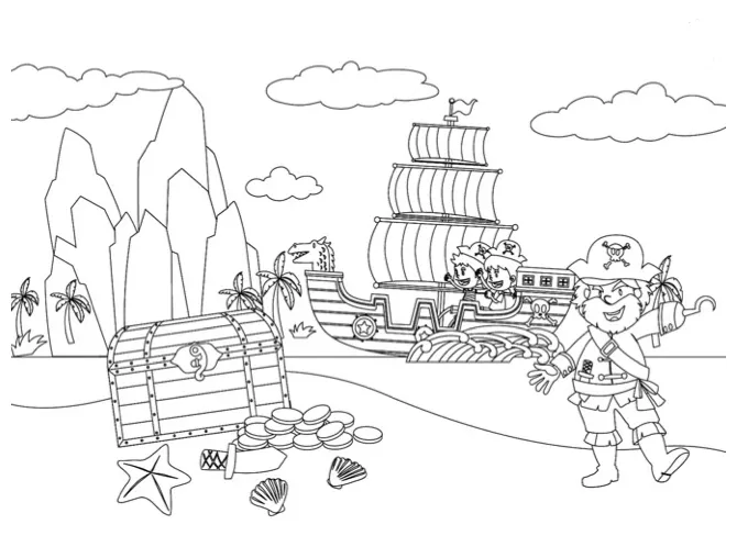 Pirate treasure coloring pages & coloring book