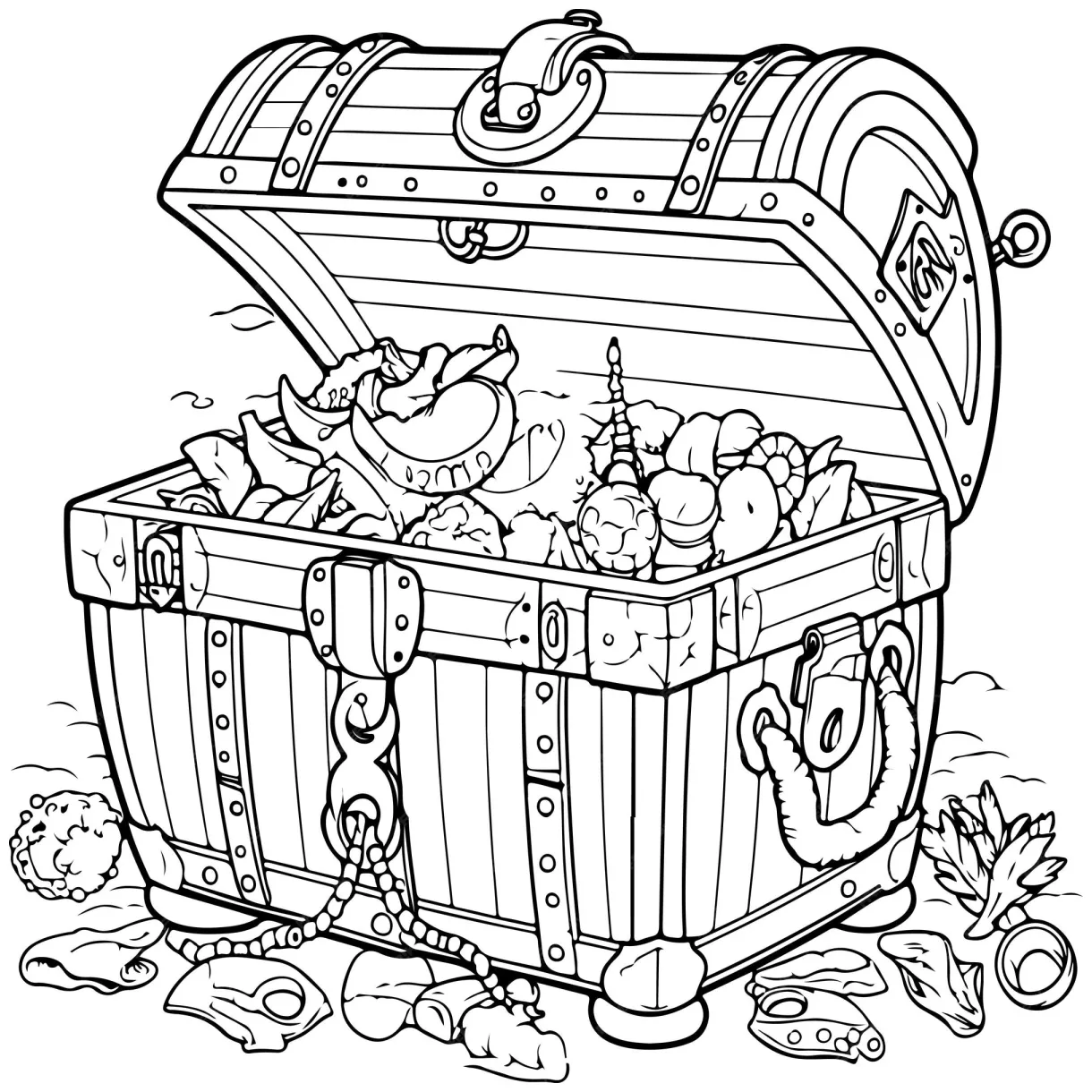 Premium vector coloring page of a pirate treasure