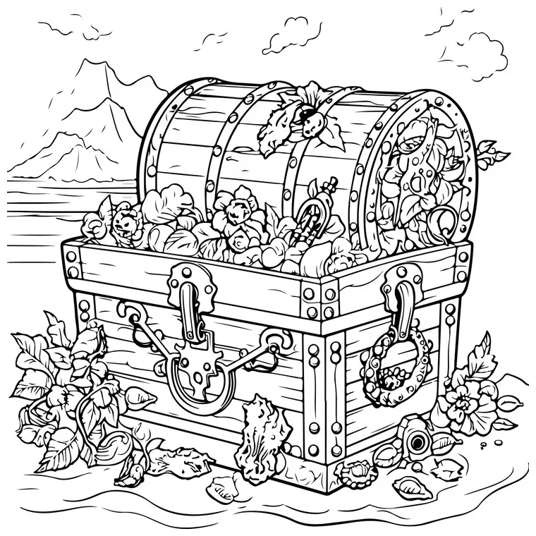 Premium vector coloring page of a pirate treasure