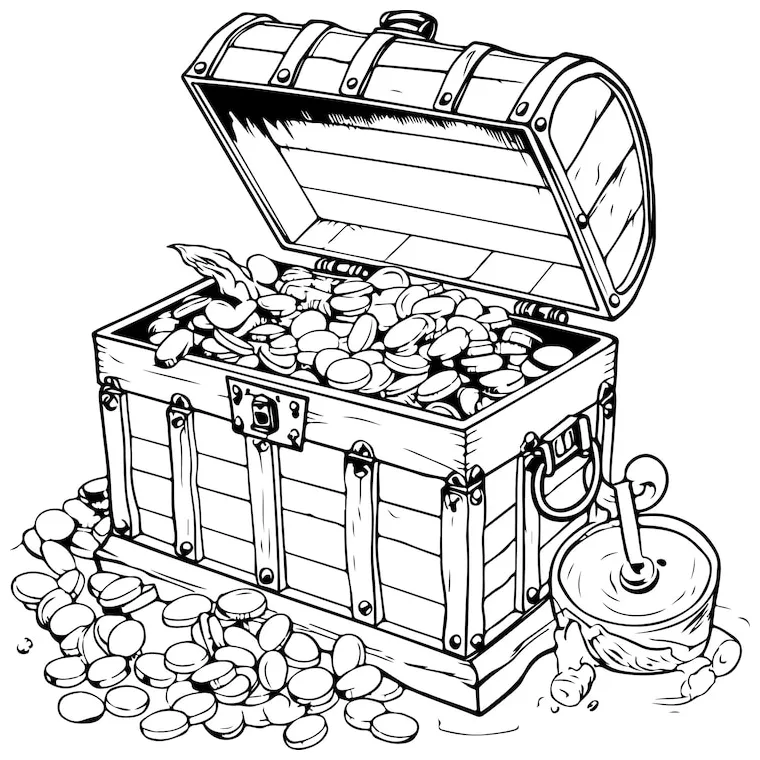 Premium vector coloring page of a pirate treasure