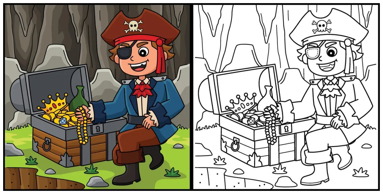 Pirate with treasure coloring page illustration 47496373 vector art at