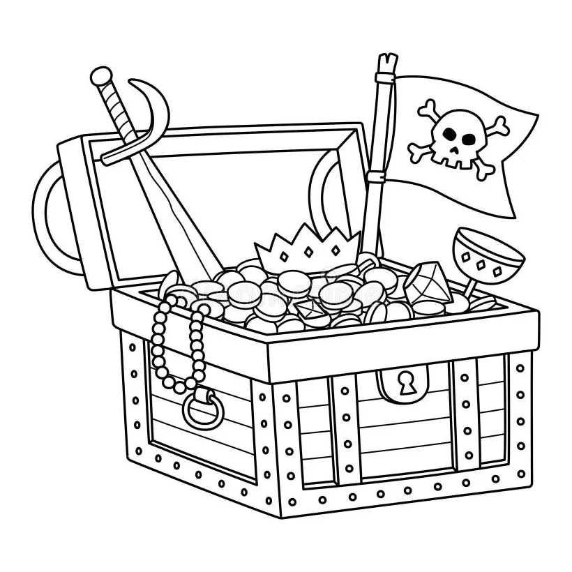 Pirate treasure isolated coloring page for kids stock vector
