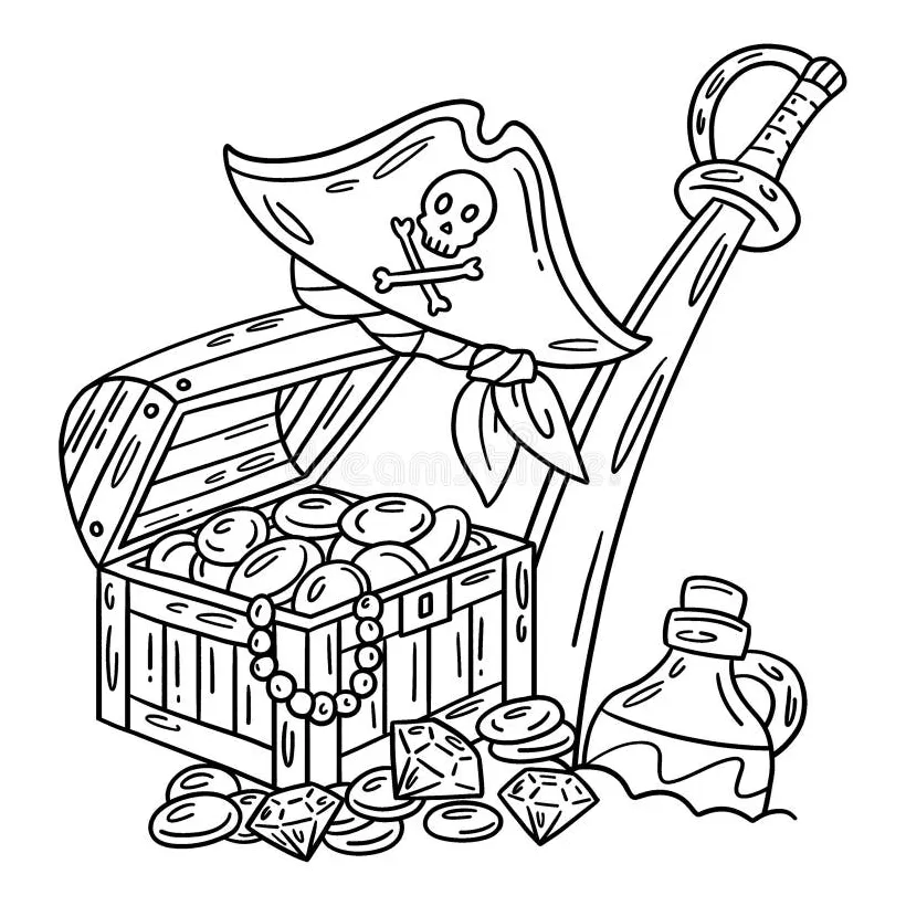 Pirate with a treasure map isolated coloring page stock vector printable coloring page