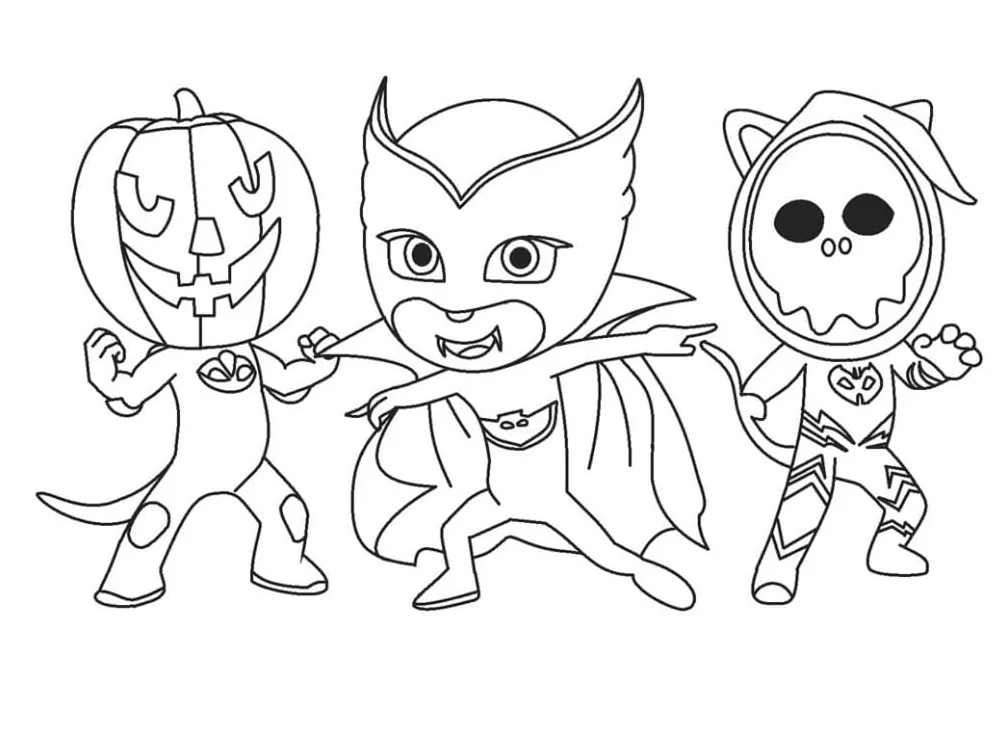 Pj masks on halloween coloring page free printable coloring pages for