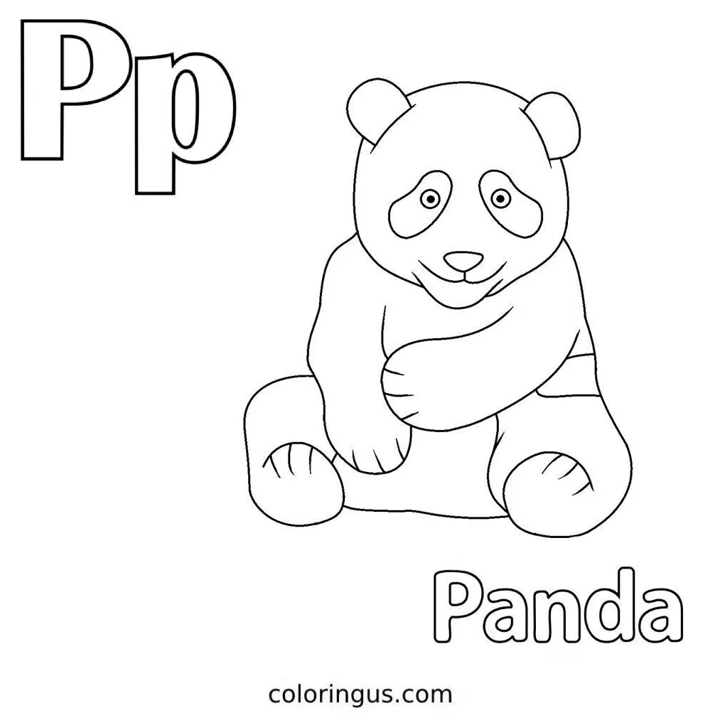 P for panda coloring page free printable pdf