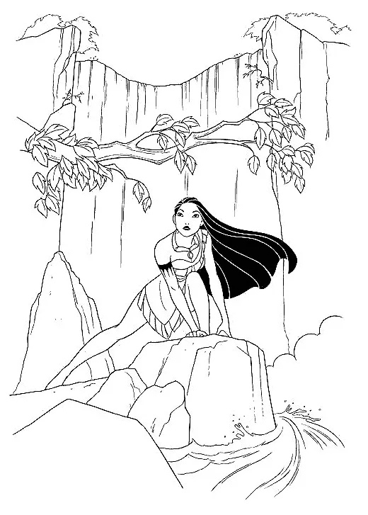 Kids-n-fun coloring page pocahontas pocahontas at the waterfall