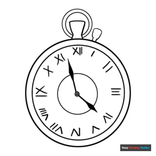 Pocket Watch Coloring Page | Easy Drawing Guides