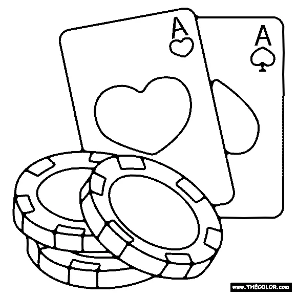 Poker chips with poker playing cards coloring page coloring home