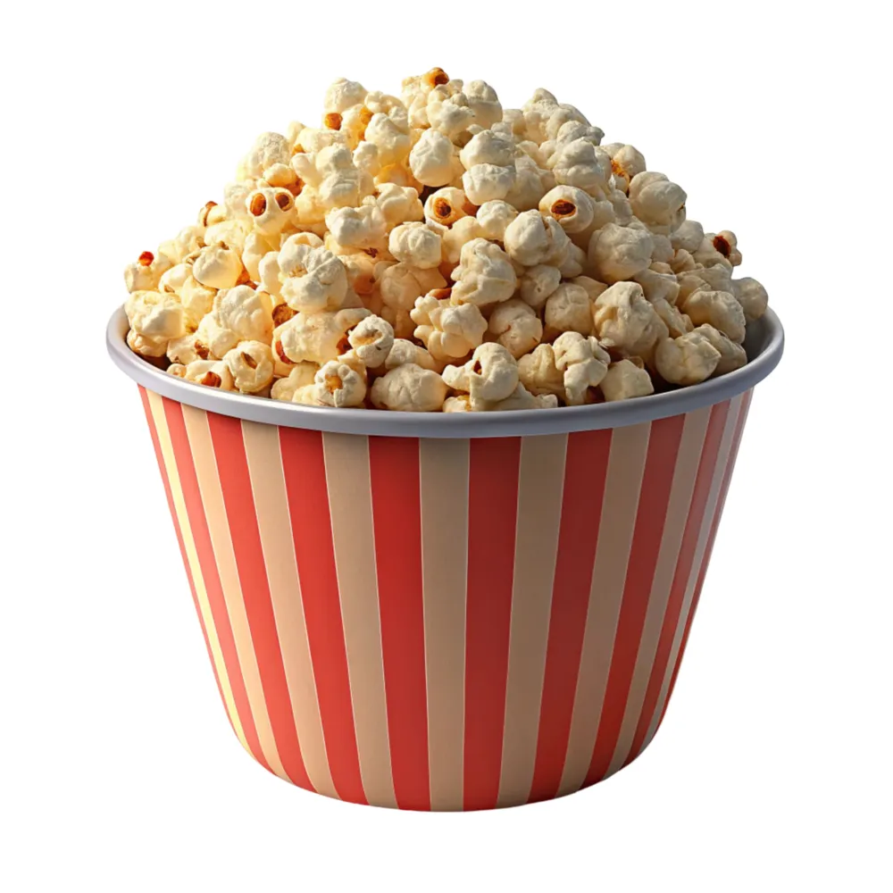 Buttery popcorn in a striped bucket 55355616 png