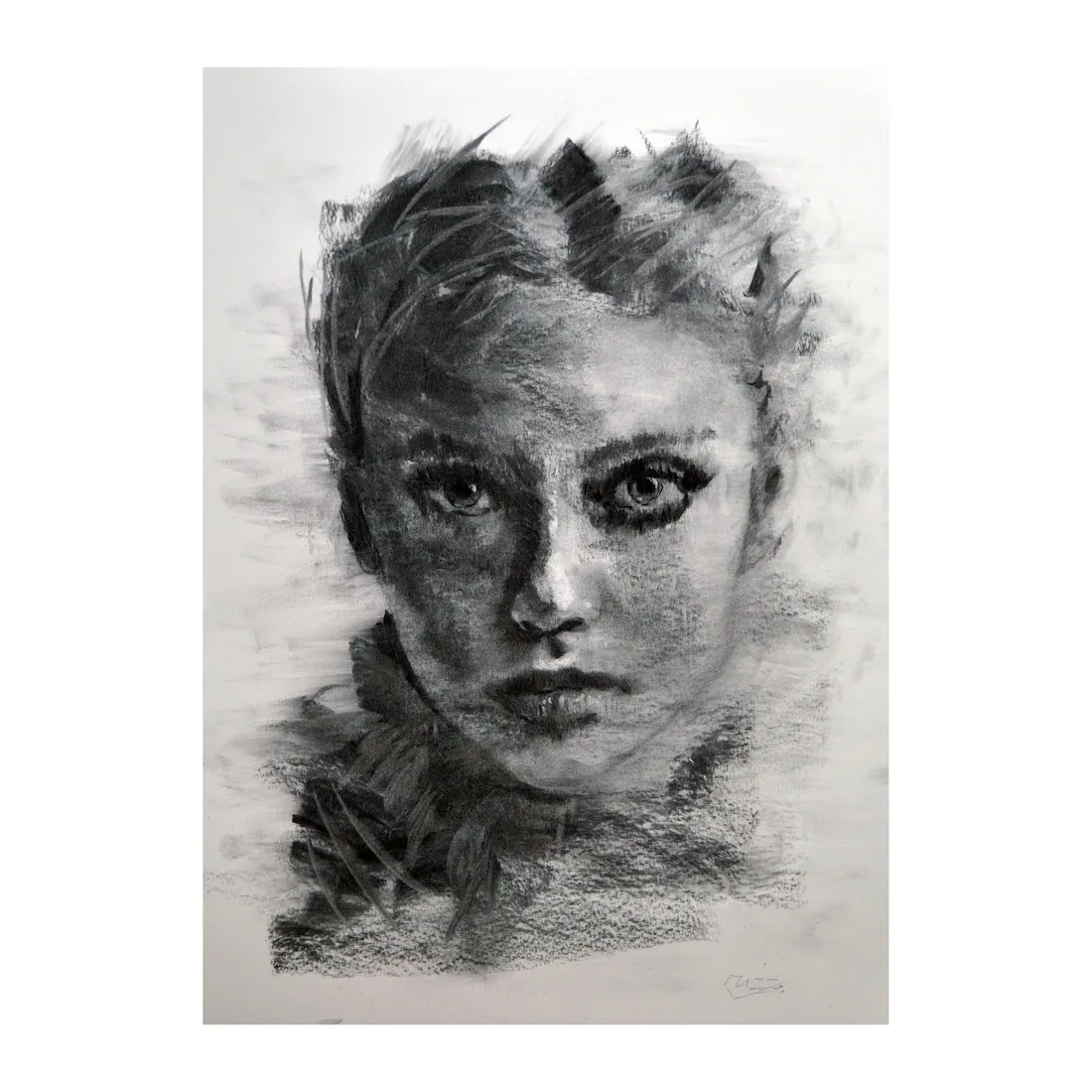 Original portrait painting drawing charcoal art one of a kind handmade