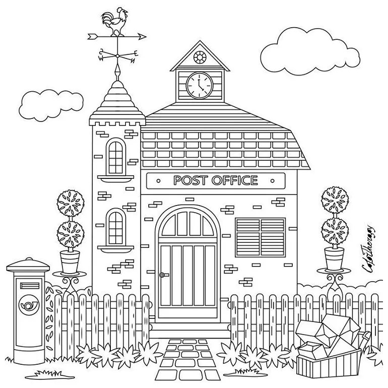 Simple Post Office Coloring Page - Free Printable Coloring Pages for Kids