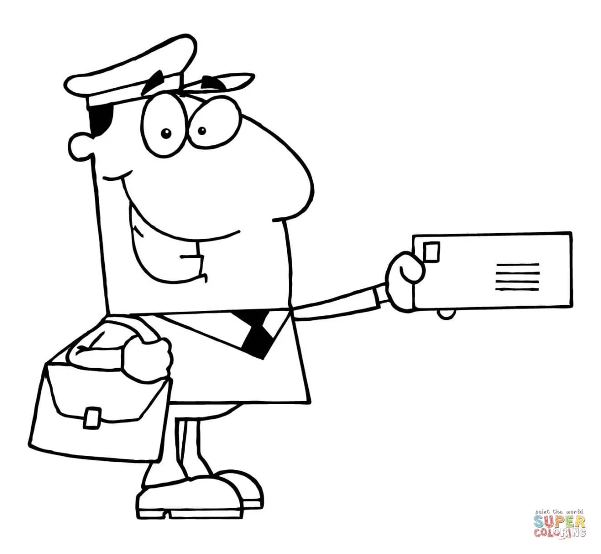 A postal carrier holds a envelope coloring page free printable printable coloring page