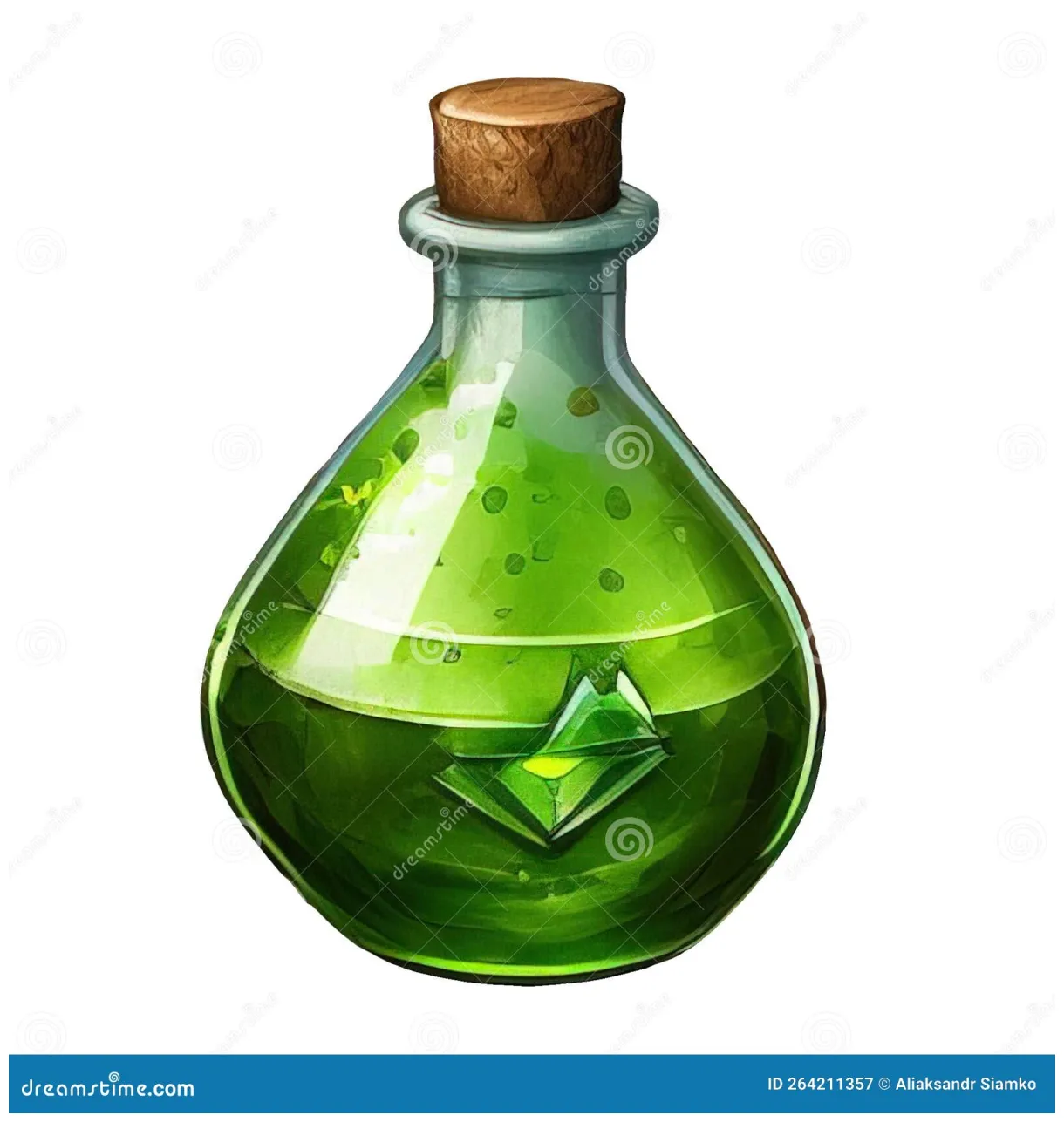 Potion bottle with magic elixir, cartoon glass flask with colorful