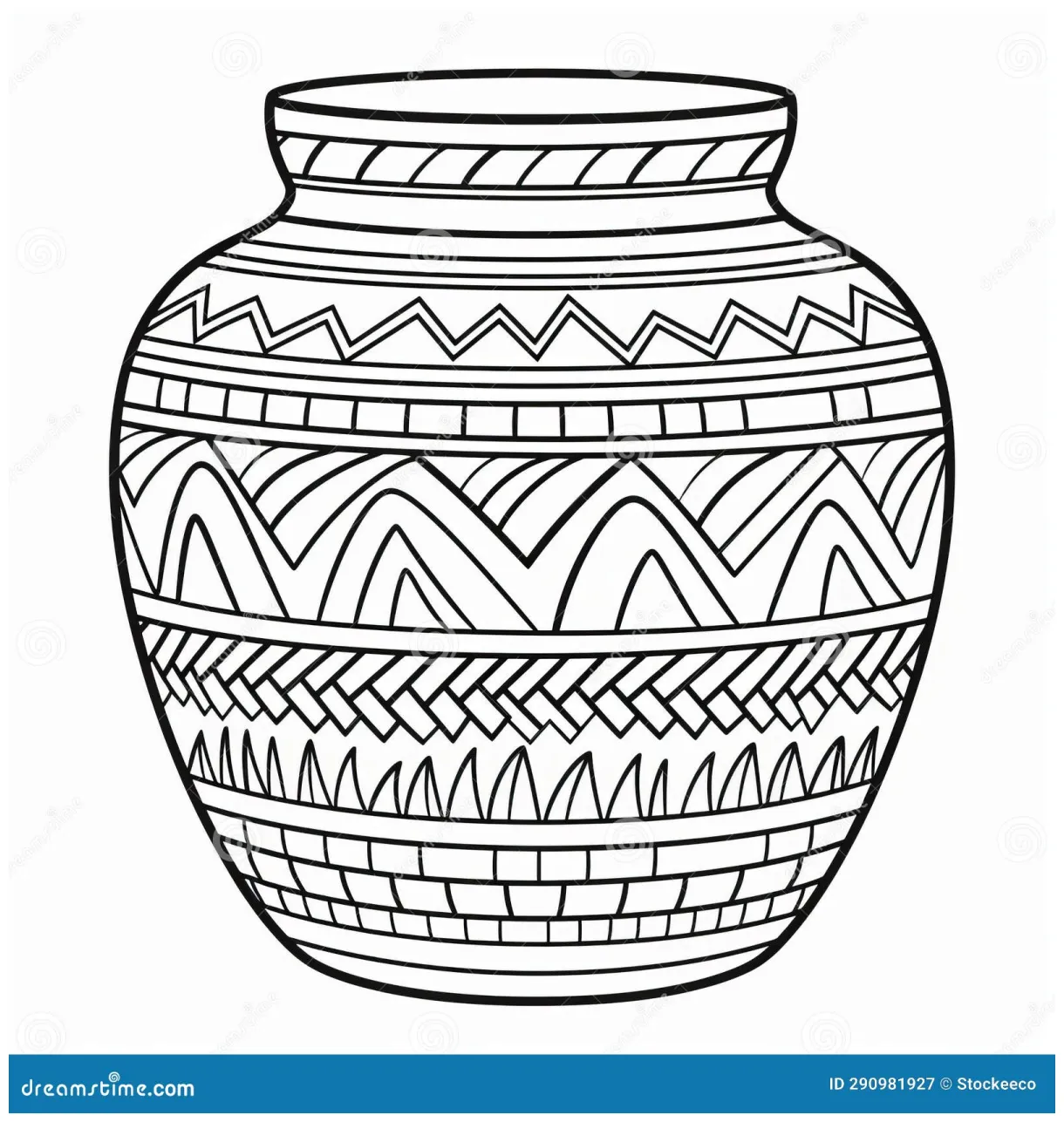 Quirky pottery coloring page with ornate vase designs royalty-free