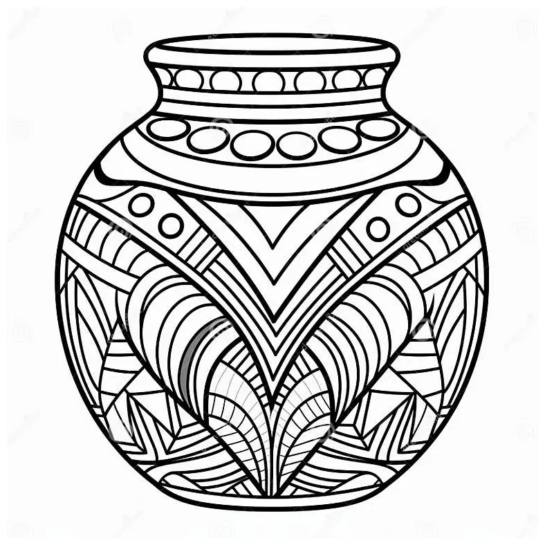Intricate vase coloring page african pottery inspired stock