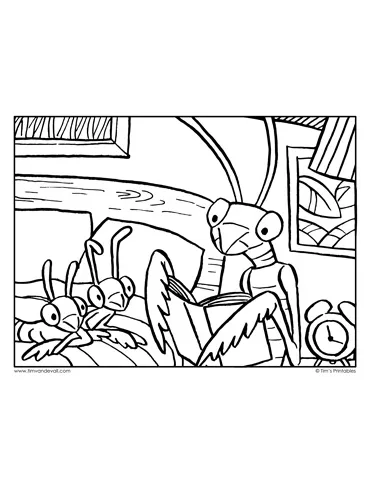 Praying mantis story time coloring page tim's printables