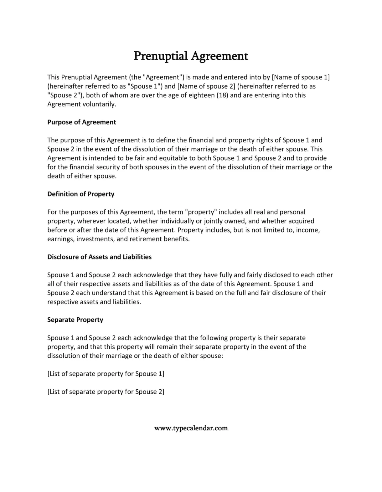 Free printable prenuptial agreement templates [pdf, word] simple