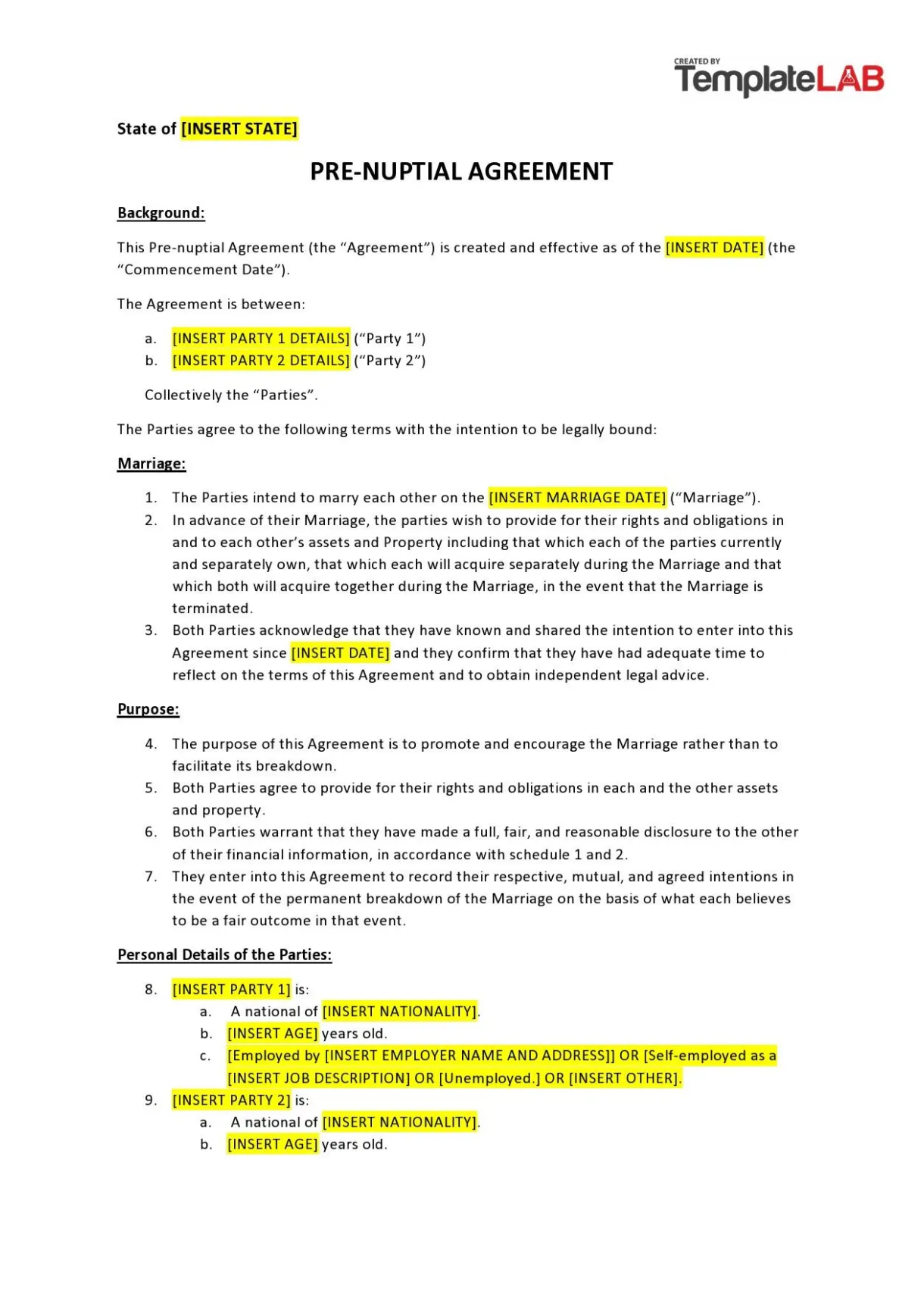 》printable prenuptial agreement template
