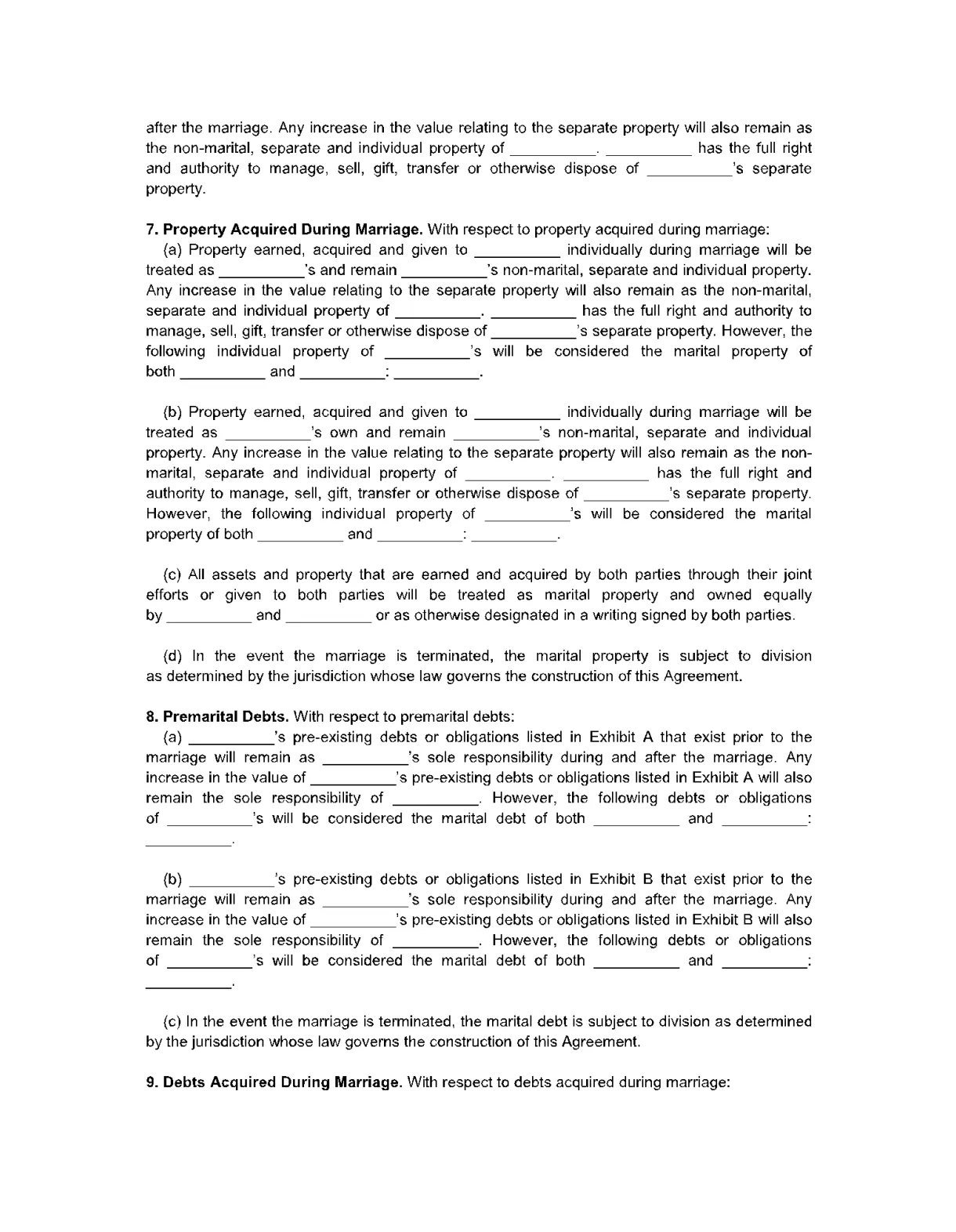 Prenuptial agreement template 2 printable coloring page