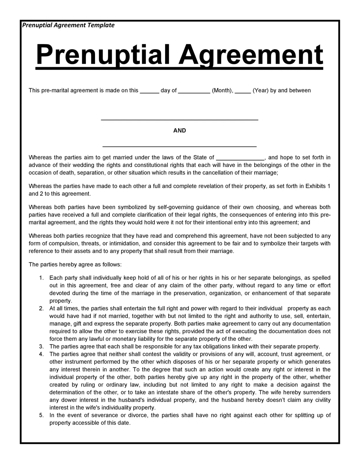 30+ simple prenuptial agreement templates [prenup examples]