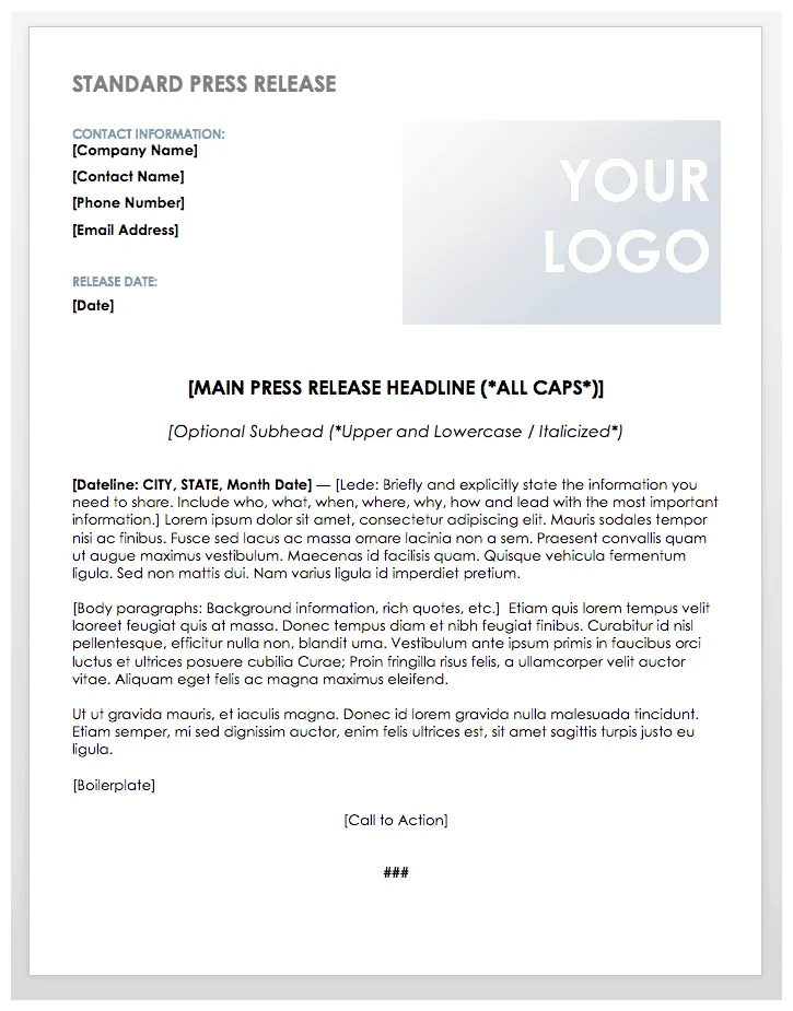 Press release template free word templates