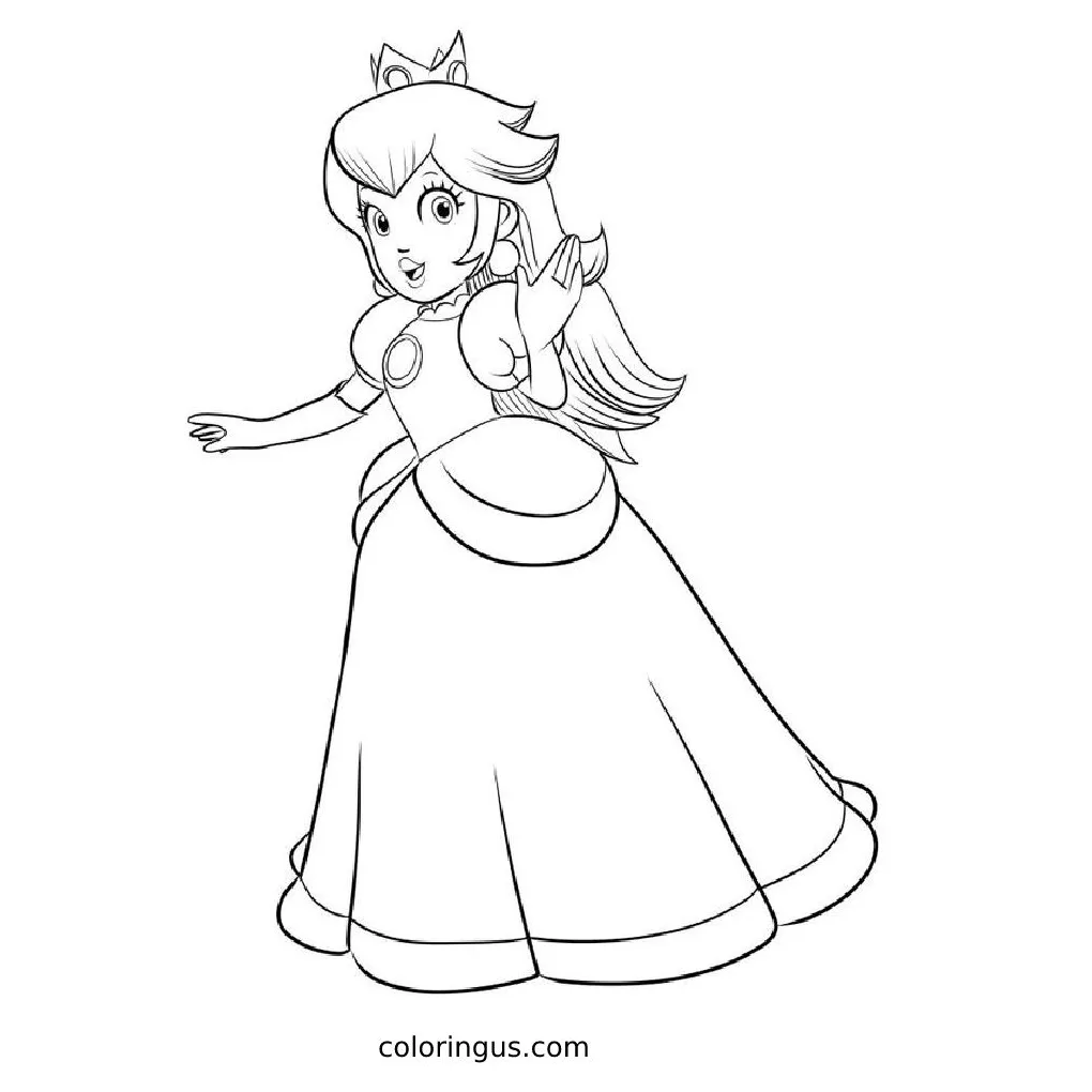 Princess peach line art coloring page free printable pdf