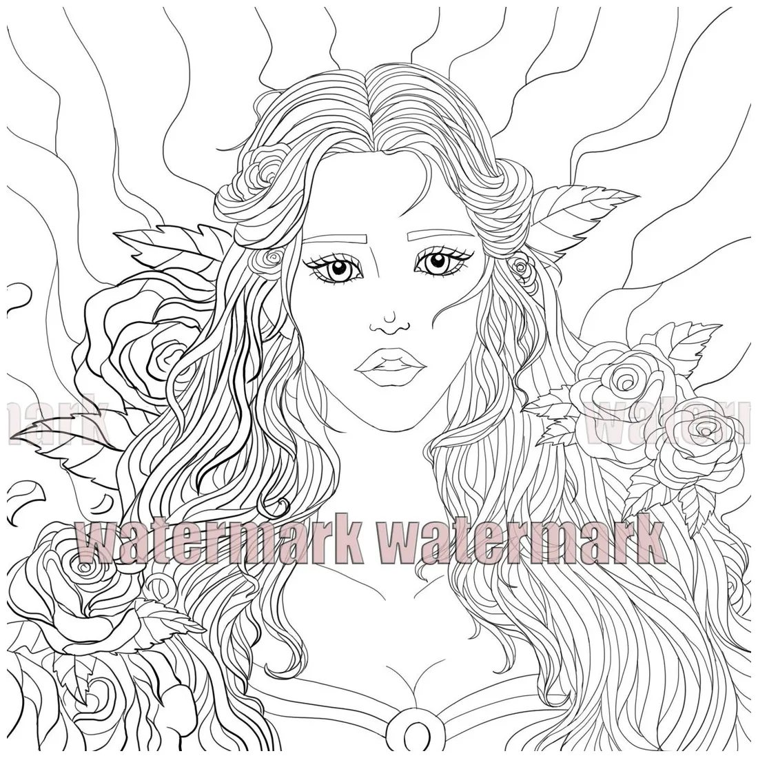 Princess coloring page, printable coloring page, instant digital