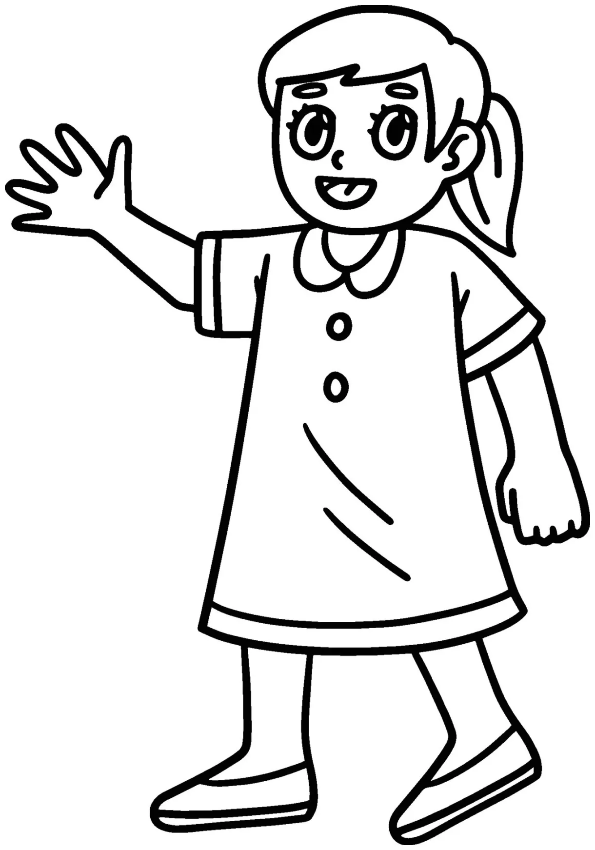 Girl waving isolated coloring page for kids 48025295 vector art at vecteezy