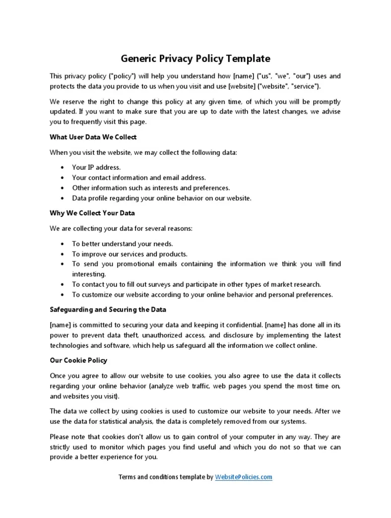 Privacy Policy Template | PDF | Internet Privacy | Websites