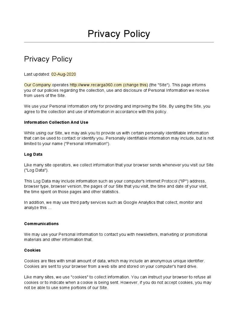 Generic Privacy Policy Template | PDF | Http Cookie | Data Management