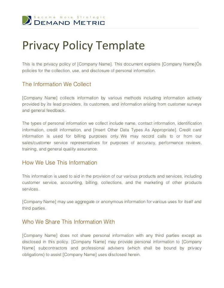 Privacy Policy Template