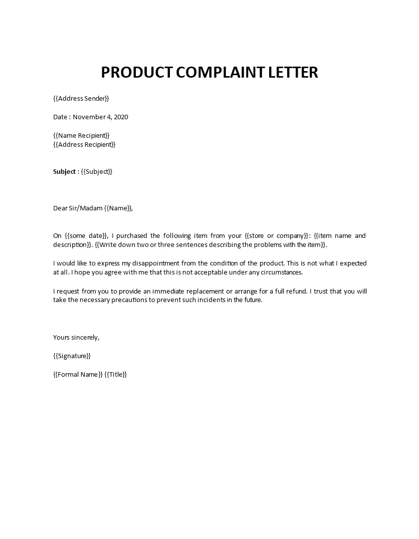 Product Complaint Letter Free Word Templates - Riset