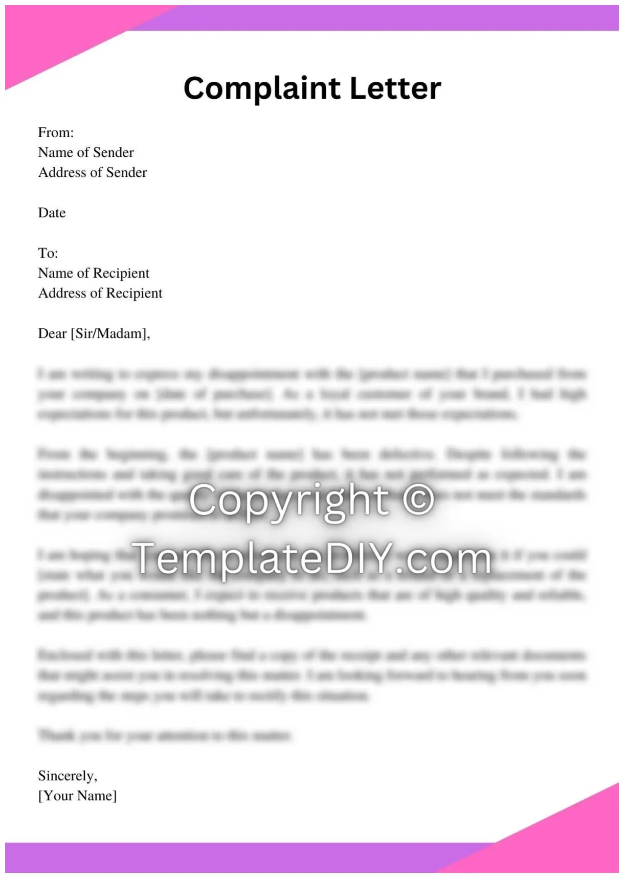 Complaint Letter for Product Sample with Examples [Word]