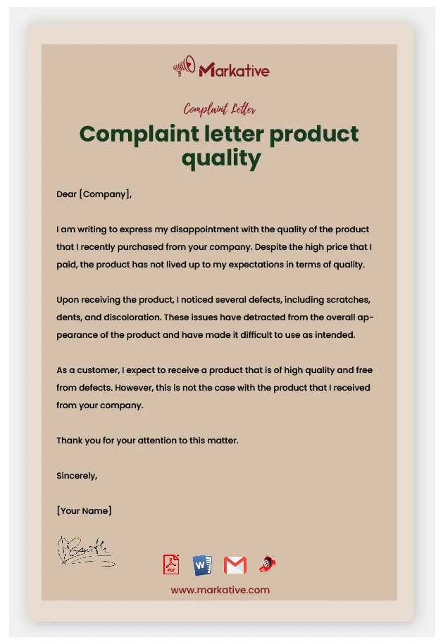 Great Complaint Letter Product Quality [5+ Templates] - Markative
