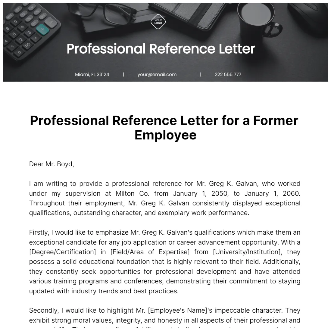 Free for a former employee template to