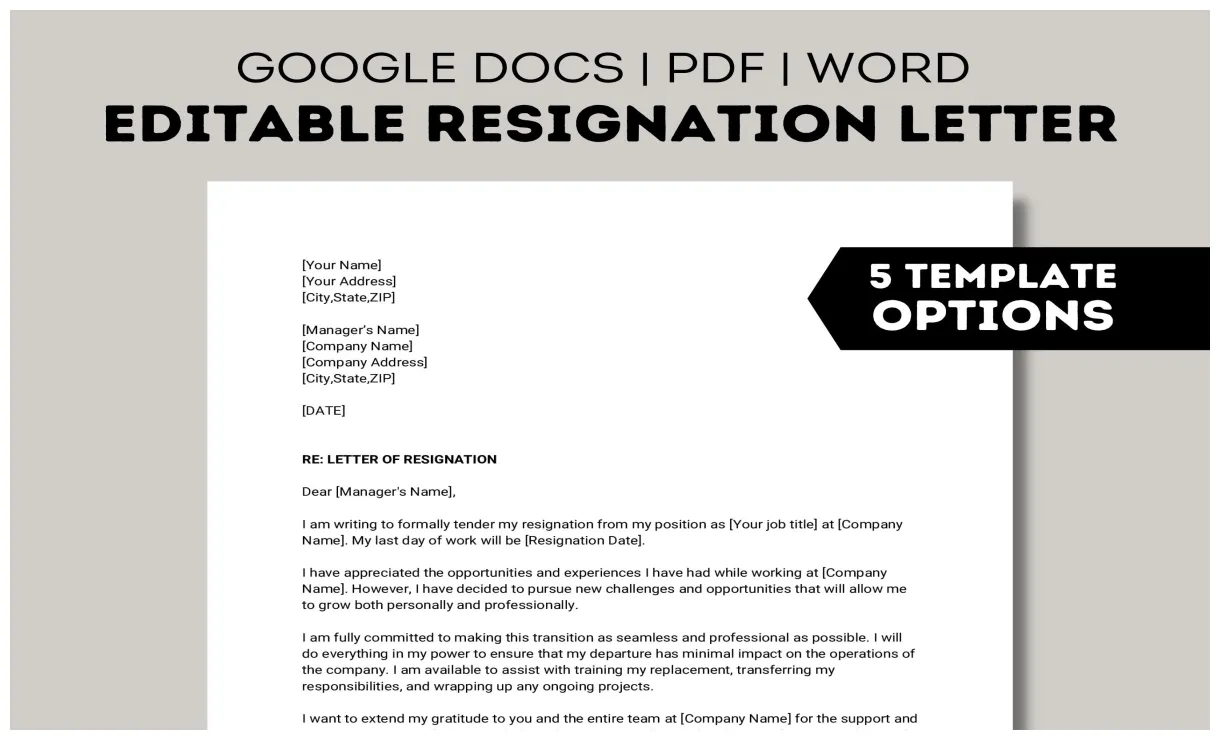 Example resignation letter template