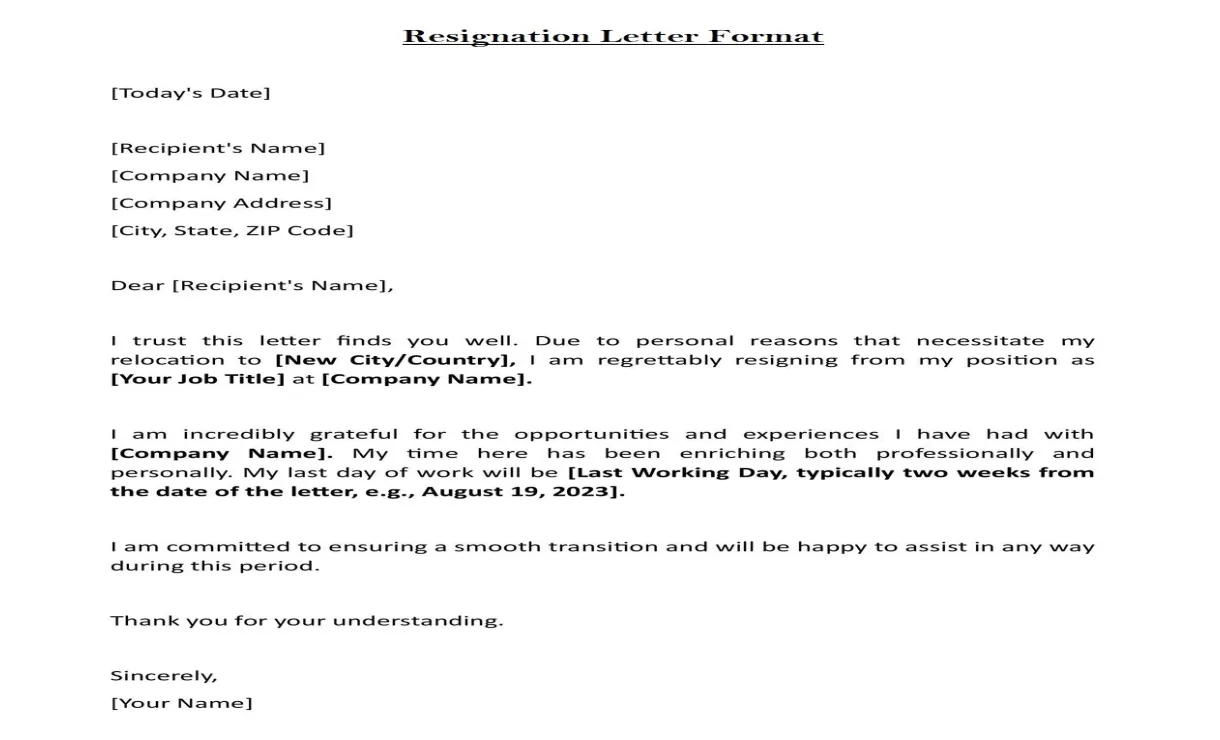 Job resignation letter download in word