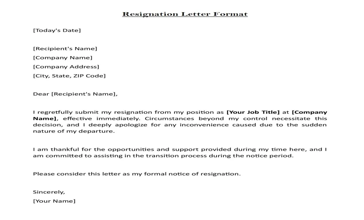 Resignation letter format download in word